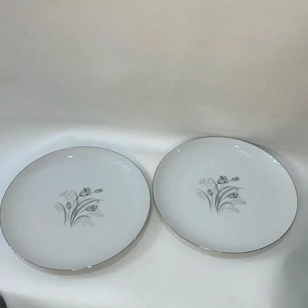 Creative Royal Elegance Fine China Japan 9 1/4 Inch Round White Silver Trim Set2